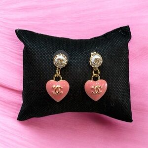 CC Upcycled Stamped Pink Heart Earrings